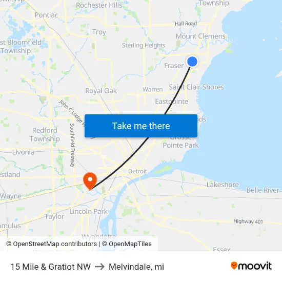 15 Mile & Gratiot NW to Melvindale, mi map