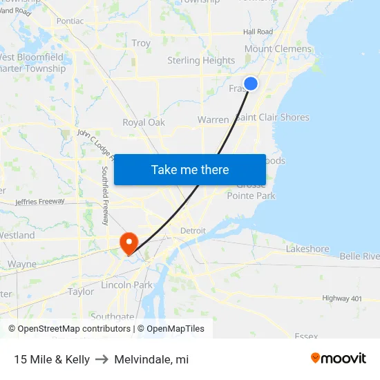 15 Mile & Kelly to Melvindale, mi map