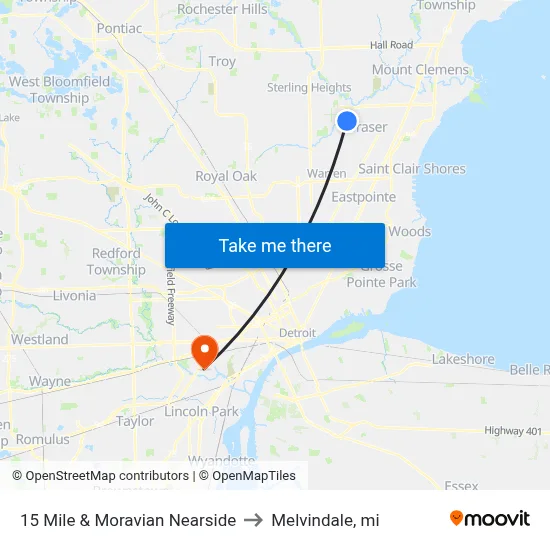 15 Mile & Moravian Nearside to Melvindale, mi map