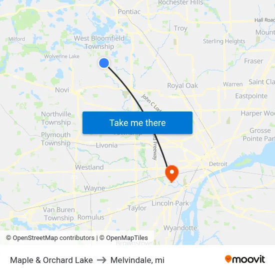 Maple & Orchard Lake to Melvindale, mi map