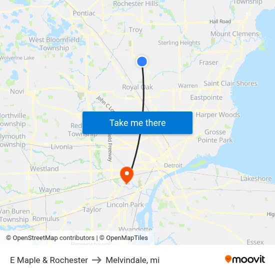 E Maple & Rochester to Melvindale, mi map