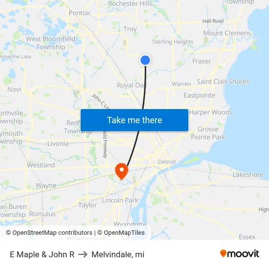 E Maple & John R to Melvindale, mi map