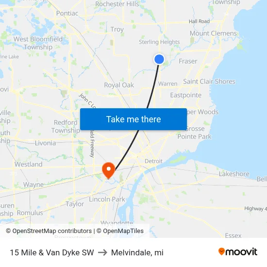 15 Mile & Van Dyke SW to Melvindale, mi map