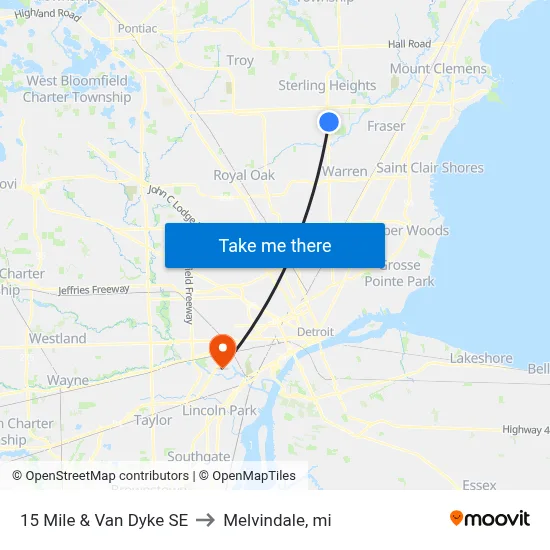 15 Mile & Van Dyke SE to Melvindale, mi map