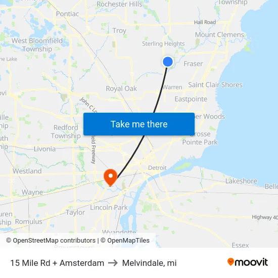 15 Mile Rd + Amsterdam to Melvindale, mi map
