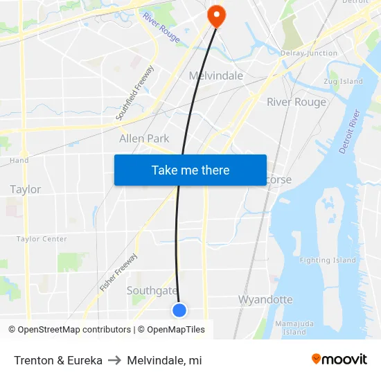 Trenton & Eureka to Melvindale, mi map