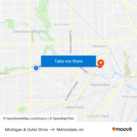 Michigan & Outer Drive to Melvindale, mi map