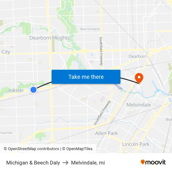 Michigan & Beech Daly to Melvindale, mi map