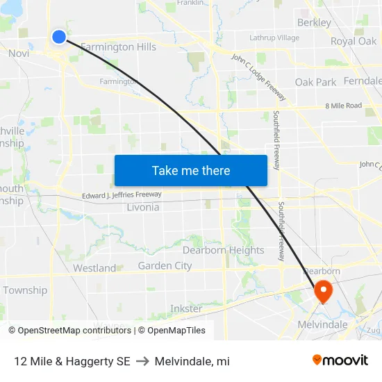 12 Mile & Haggerty SE to Melvindale, mi map