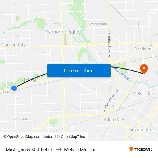 Michigan & Middlebelt to Melvindale, mi map