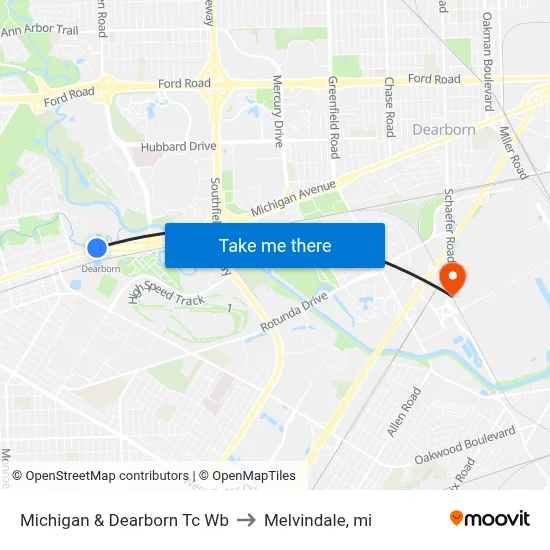 Michigan & Dearborn Transit Center Wb to Melvindale, mi map