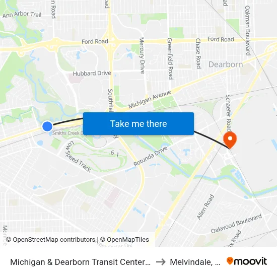 Michigan & Dearborn Transit Center Eb to Melvindale, mi map