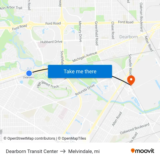 Dearborn Transit Center to Melvindale, mi map