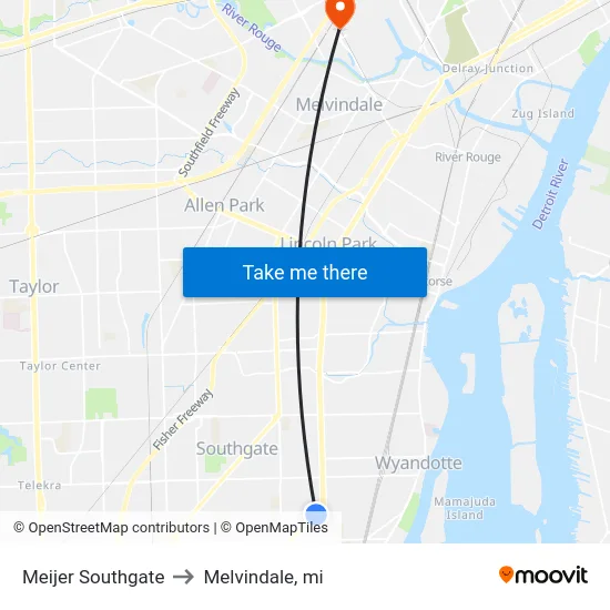 Meijer Southgate to Melvindale, mi map