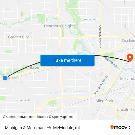 Michigan & Merriman to Melvindale, mi map
