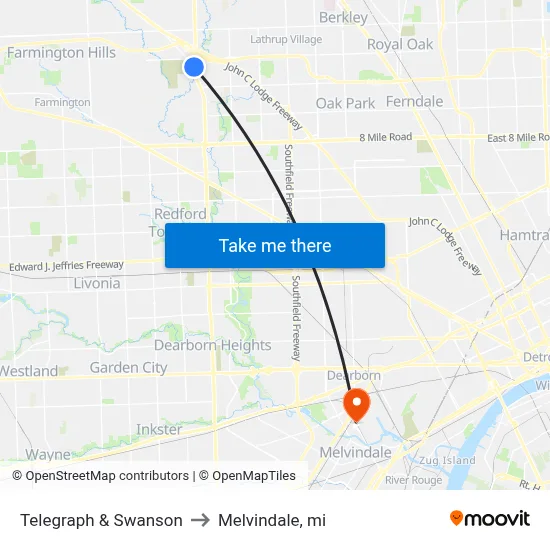 Telegraph & Swanson to Melvindale, mi map