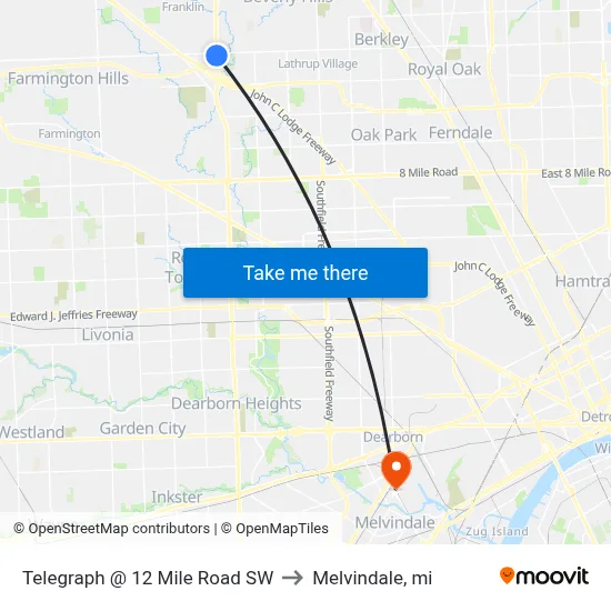 Telegraph @ 12 Mile Road SW to Melvindale, mi map