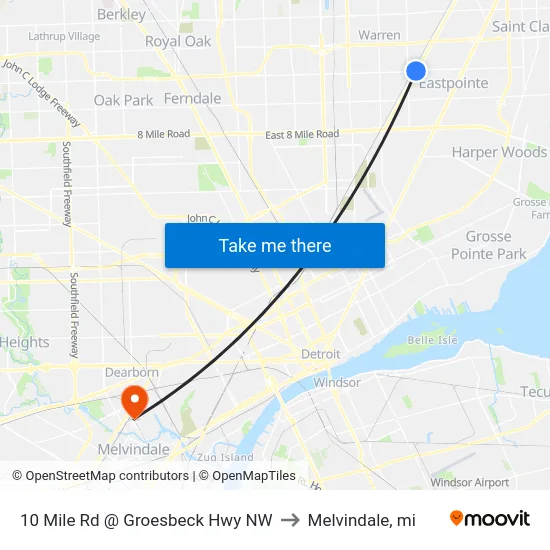 10 Mile Rd @ Groesbeck Hwy NW to Melvindale, mi map