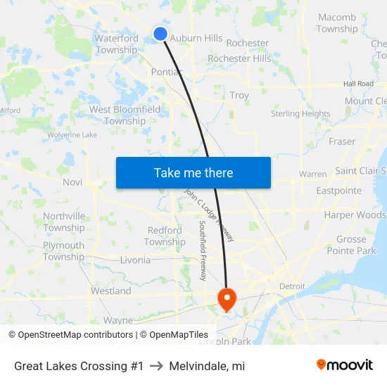 Great Lakes Crossing #1 to Melvindale, mi map
