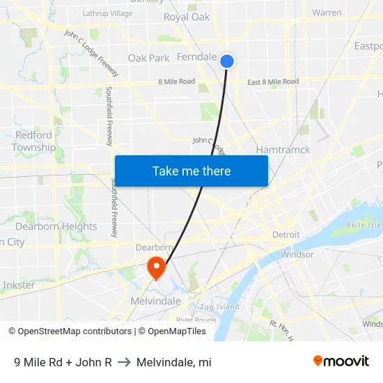9 Mile Rd + John R to Melvindale, mi map