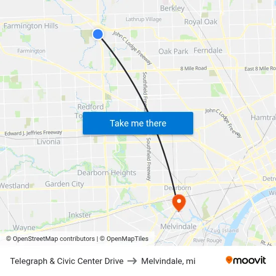 Telegraph & Civic Center Drive to Melvindale, mi map