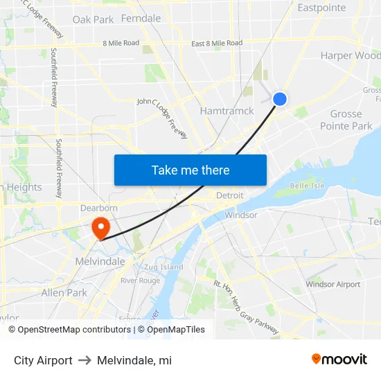 City Airport to Melvindale, mi map