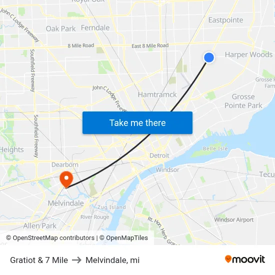 Gratiot & 7 Mile to Melvindale, mi map