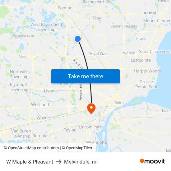 W Maple & Pleasant to Melvindale, mi map