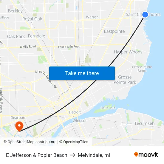 E Jefferson & Poplar Beach to Melvindale, mi map