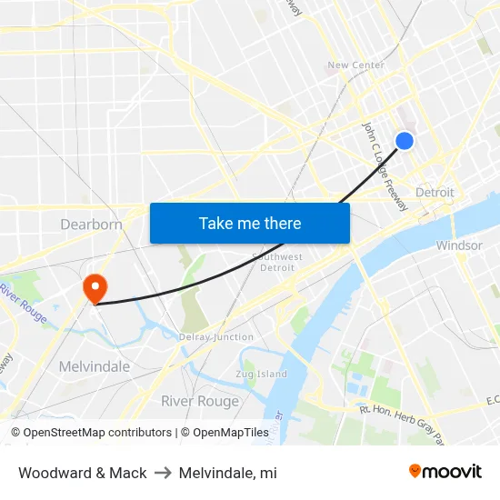 Woodward & Mack to Melvindale, mi map
