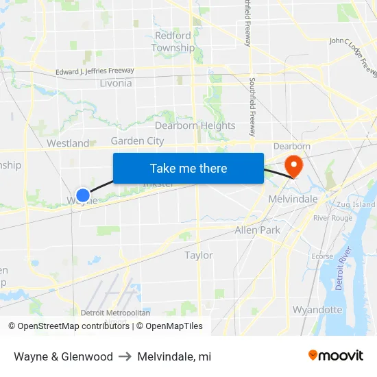 Wayne & Glenwood to Melvindale, mi map