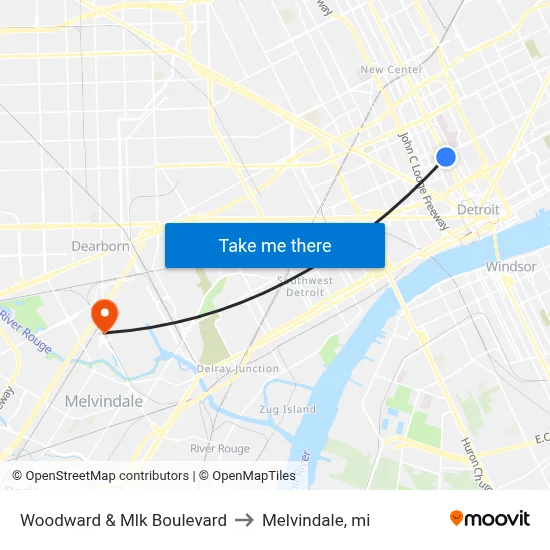 Woodward & Mlk Boulevard to Melvindale, mi map