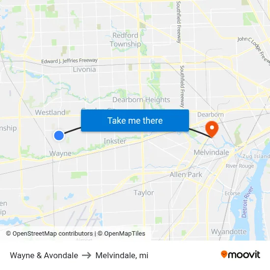 Wayne & Avondale to Melvindale, mi map
