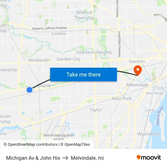 Michigan & John Hix to Melvindale, mi map