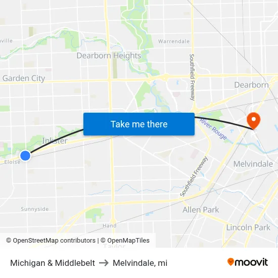 Michigan & Middlebelt to Melvindale, mi map