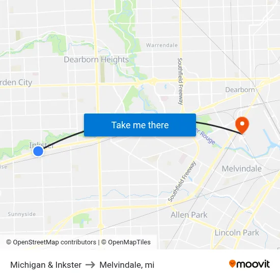 Michigan & Inkster to Melvindale, mi map