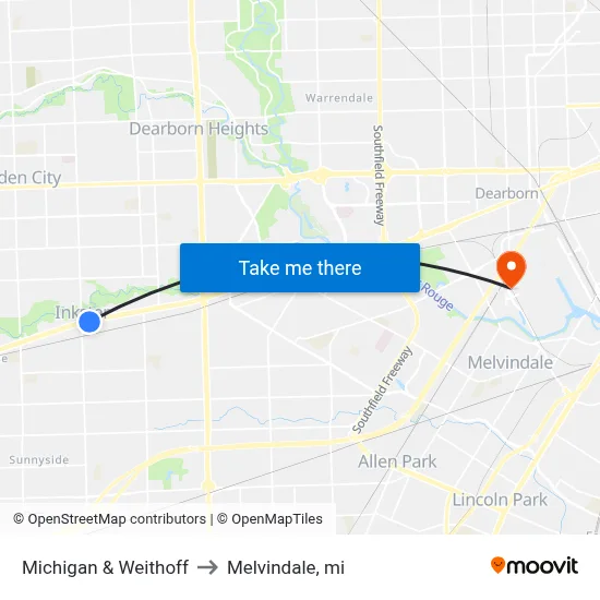 Michigan & Weithoff to Melvindale, mi map