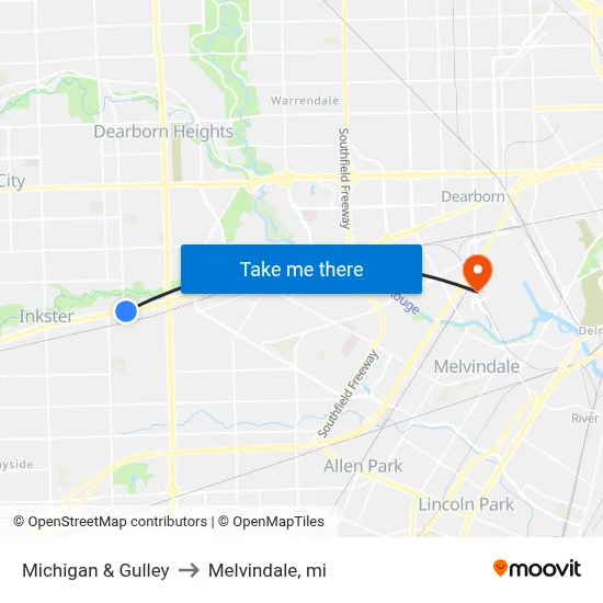 Michigan & Gulley to Melvindale, mi map