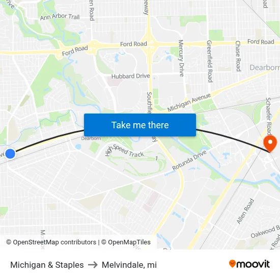 Michigan & Staples to Melvindale, mi map