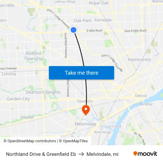 Northland Drive & Greenfield Eb to Melvindale, mi map