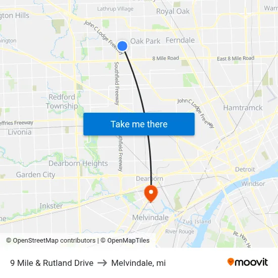 9 Mile & Rutland Drive to Melvindale, mi map