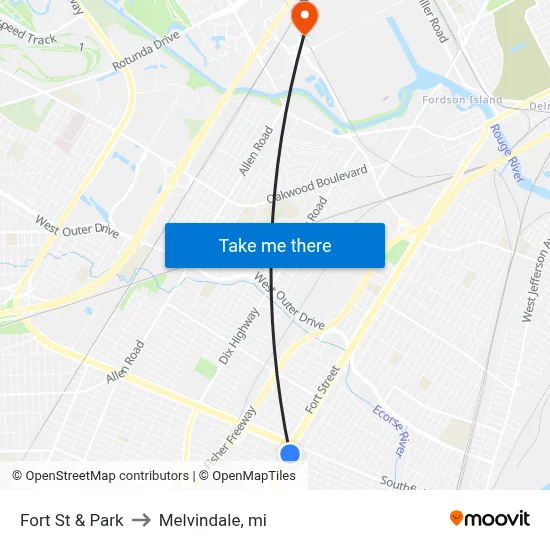 Fort St & Park to Melvindale, mi map