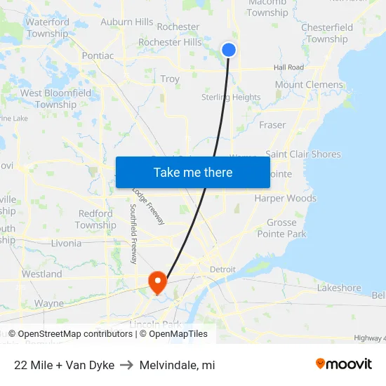22 Mile + Van Dyke to Melvindale, mi map