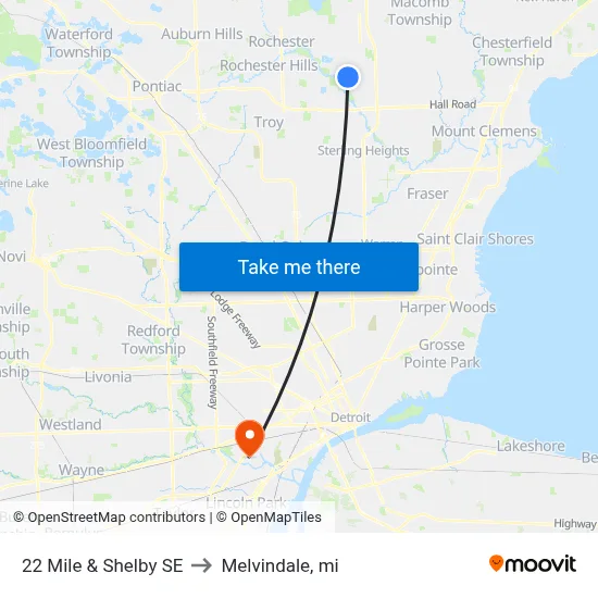 22 Mile & Shelby SE to Melvindale, mi map