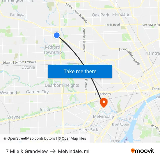 7 Mile & Grandview to Melvindale, mi map