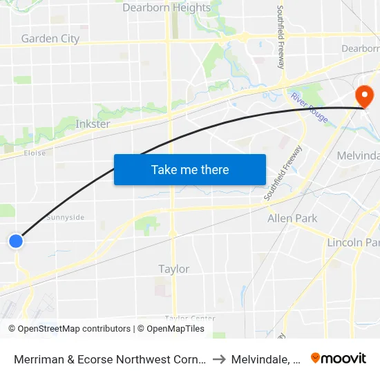 Merriman & Ecorse Northwest Corner to Melvindale, mi map