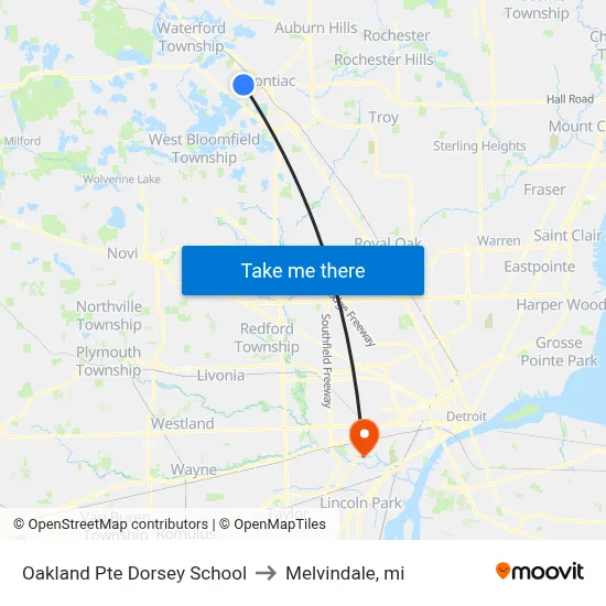 Oakland Pte Dorsey School to Melvindale, mi map