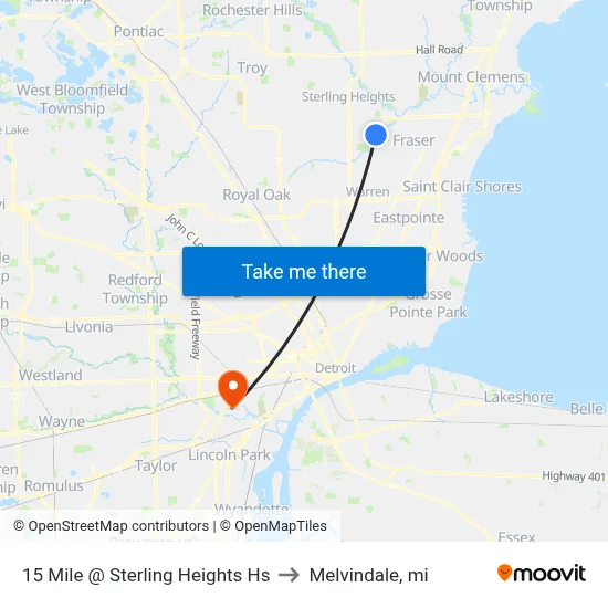 15 Mile @ Sterling Heights High School to Melvindale, mi map