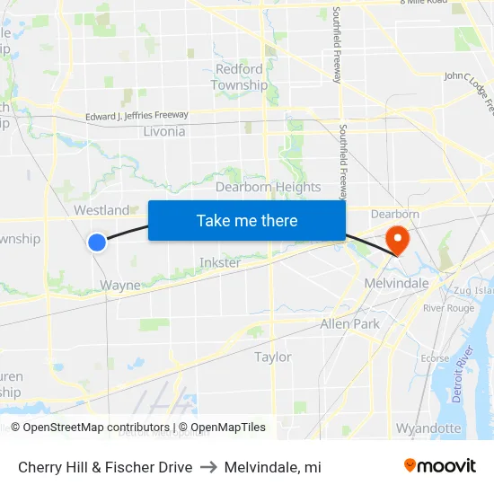 Cherry Hill & Fischer Drive to Melvindale, mi map