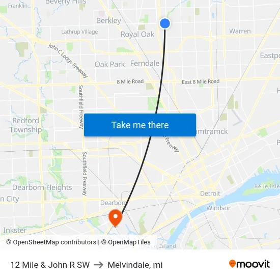 12 Mile & John R SW to Melvindale, mi map